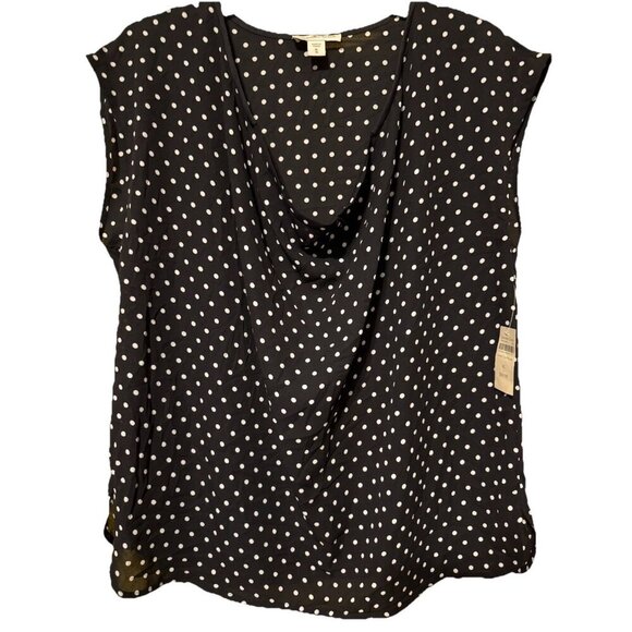Coldwater Creek Blouse Black Polka Dot Cowl Neckline Size XL/16 Round Slits NWT - Picture 1 of 2